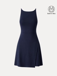 Viscose-Cotton Boatneck Sleeveless Wrap Mini Bra Dress