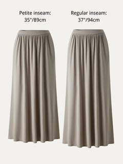 Linen Knit Gathered A-Line Maxi Skirt with Pockets