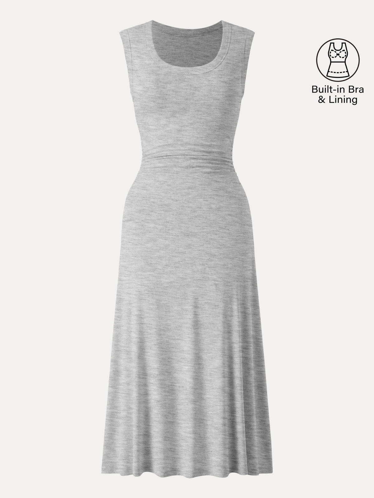 Scoop Neck Side Ruched New Airy Bra Midi Dress