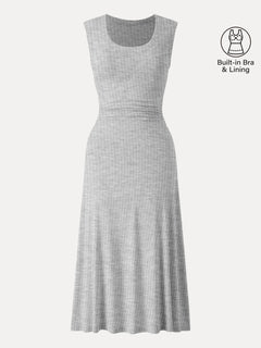 Scoop Neck Side Ruched New Airy Bra Midi Dress