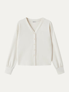 Modal Spacer Knit V-Neck Long Sleeve Button-Down Cardigan