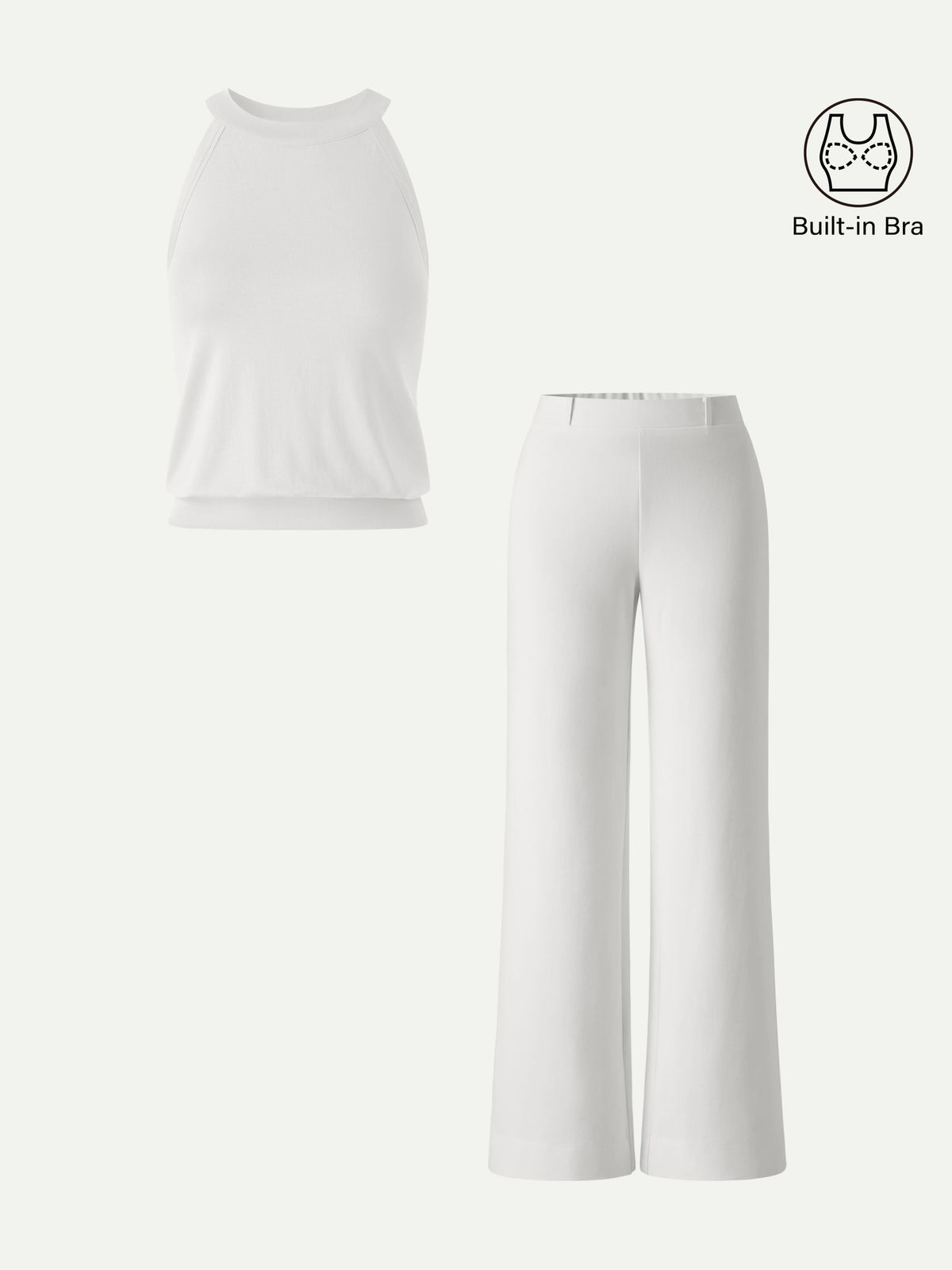 2Pcs Set Halter Neck Bra Top & Wide Leg Pants with Pockets