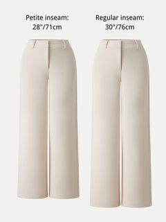 Stretchy Mid Rise Fly-Front Wide Leg Trouser