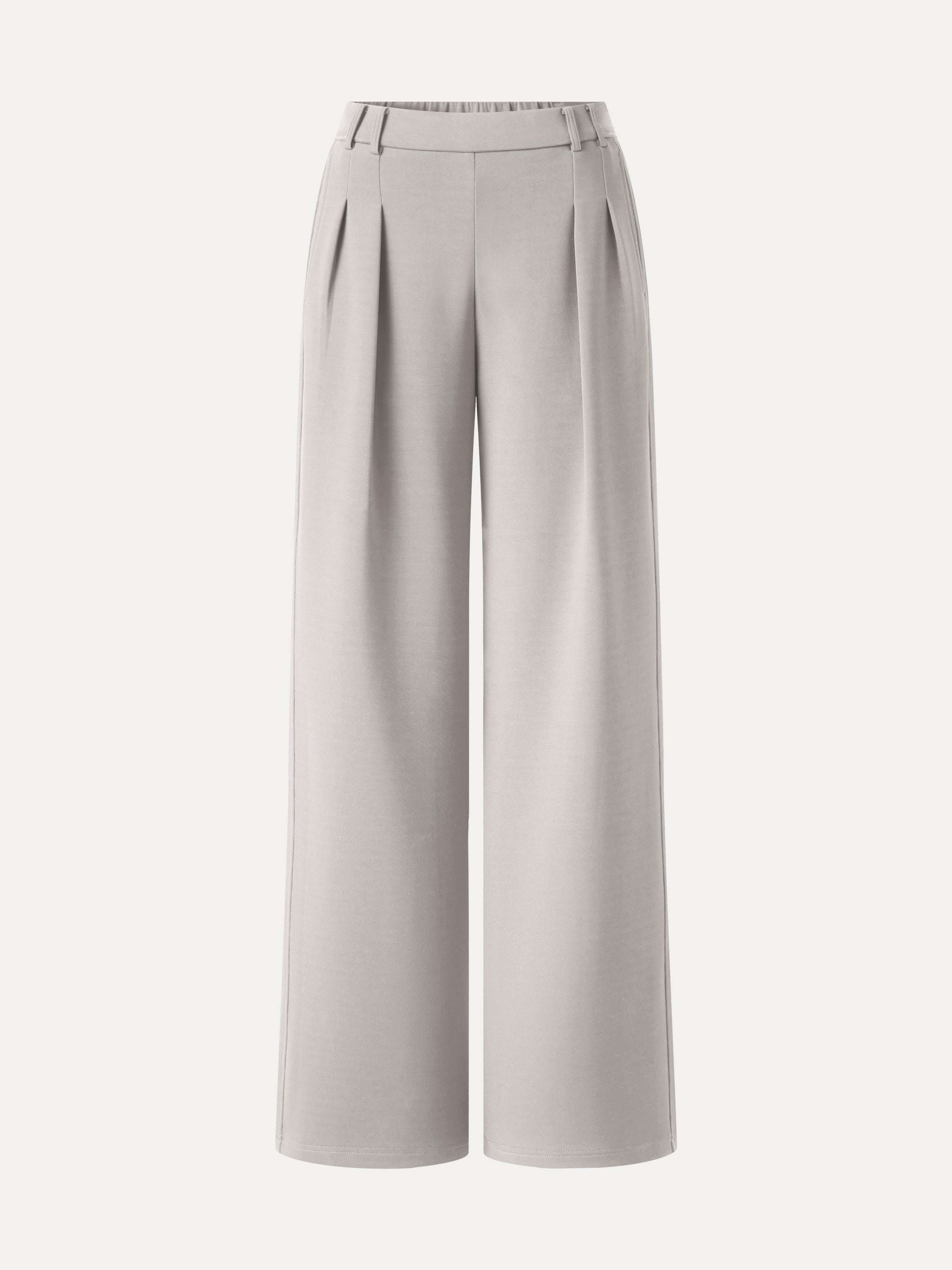 Lyocell Spacer Knit High-Rise Wide-Leg Tuck Pants with Pockets