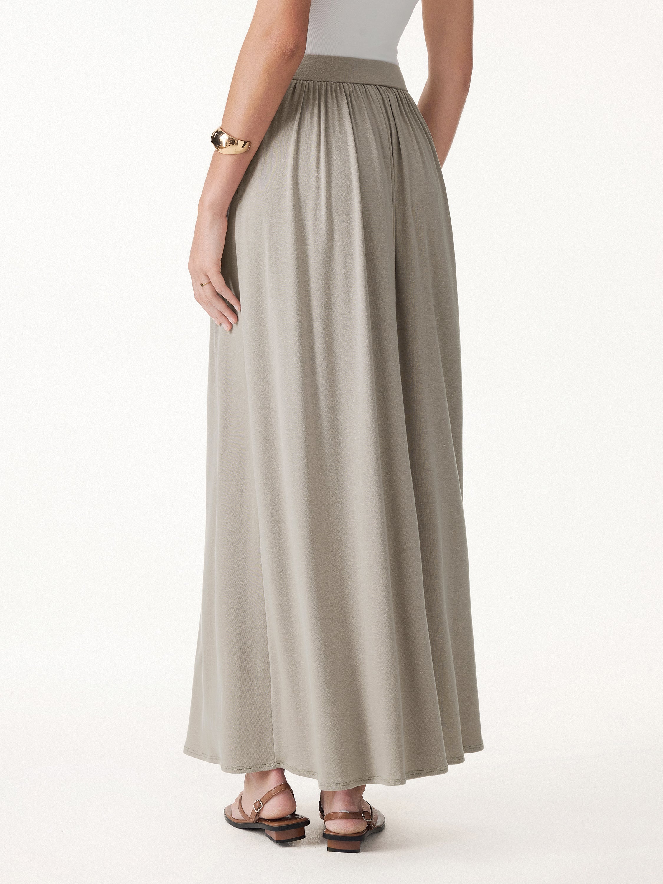 Linen Knit Gathered A-Line Maxi Skirt with Pockets