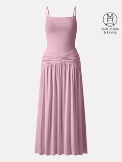 Not-See-Thru Spaghetti Gathered Maxi Bra Dress
