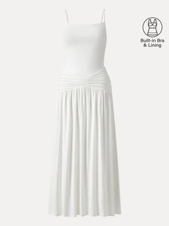 Not-See-Thru Spaghetti Gathered Maxi Bra Dress