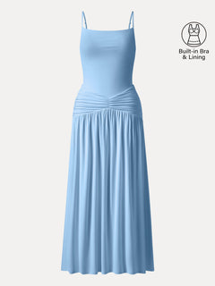 Not-See-Thru Spaghetti Gathered Maxi Bra Dress