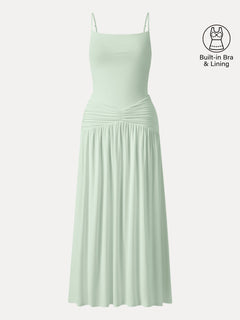 Not-See-Thru Spaghetti Gathered Maxi Bra Dress
