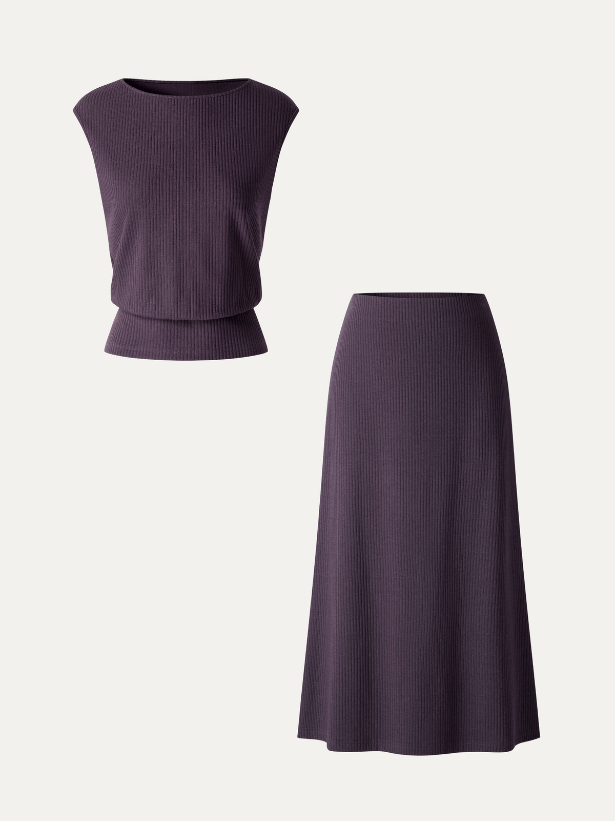 2Pcs Set Boatneck Sleeveless Top & Mid-Rise A-Line Midi Skirt