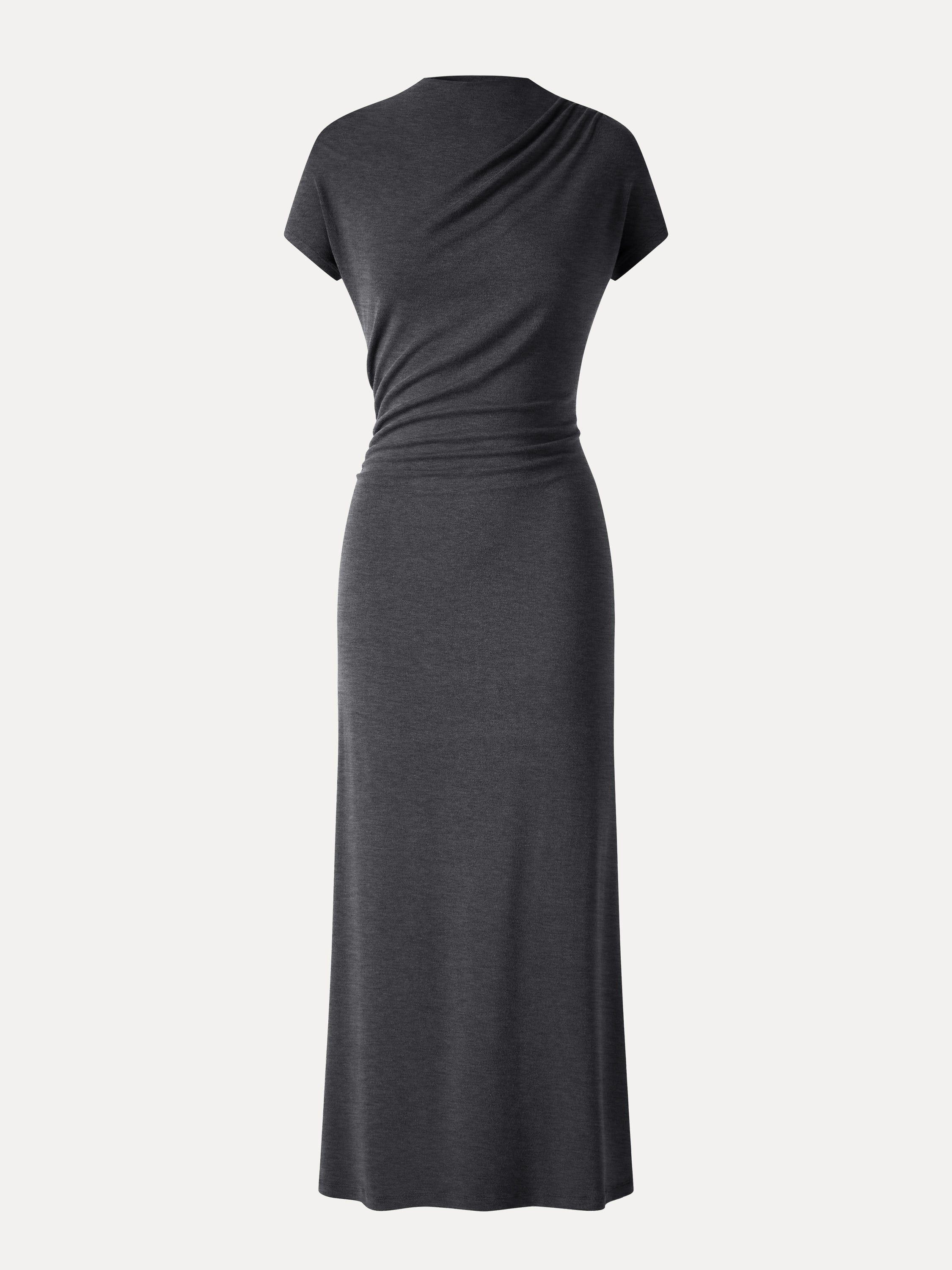 Eco-Mousse® Mock Neck Cap Sleeve Ruched Midi Dress
