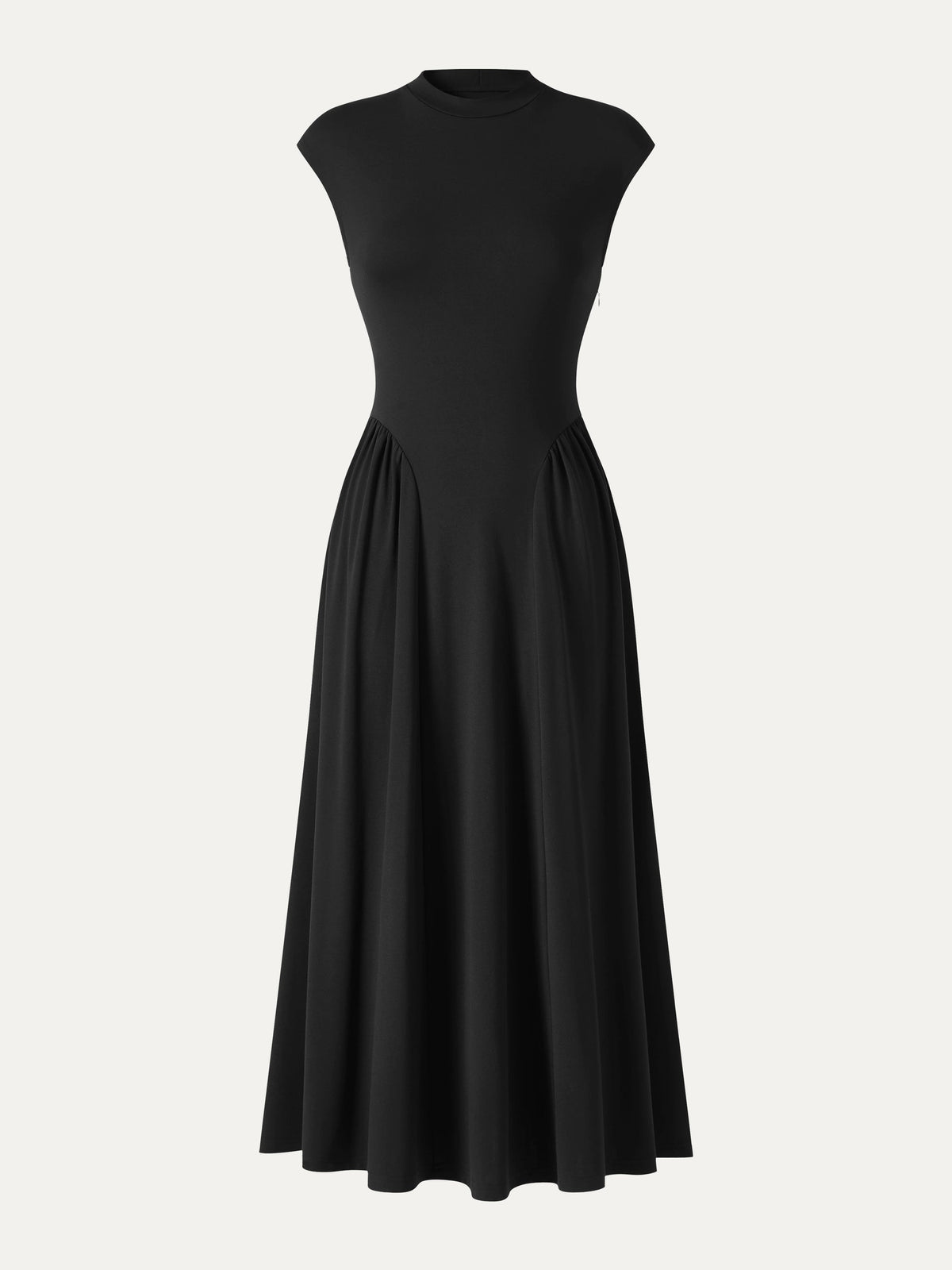 Ponte Mock Neck Ruched A-Line Midi Dress with Pockets