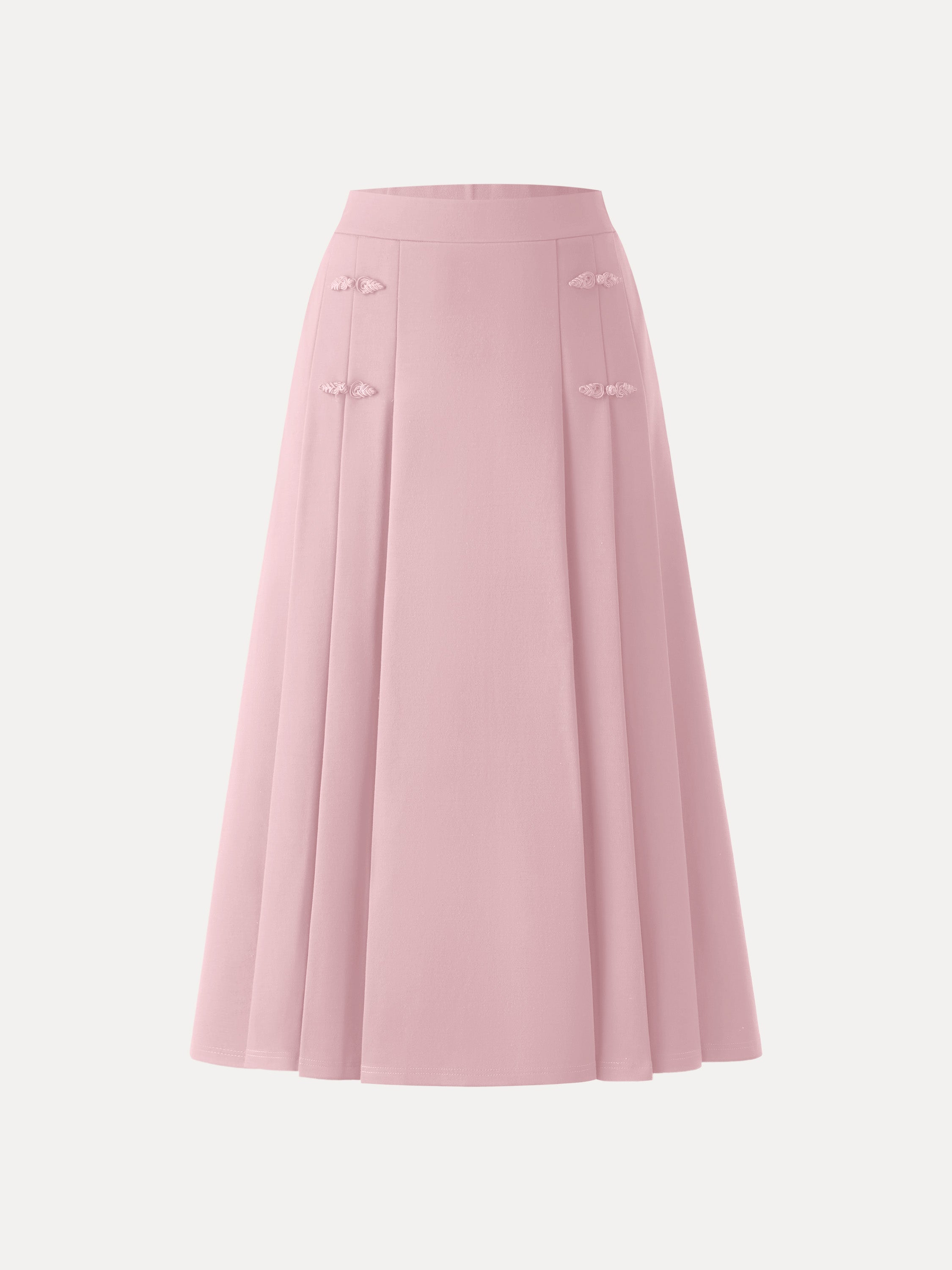 Pleated Frog Button Decor Midi A-line Skirt Limited Edition