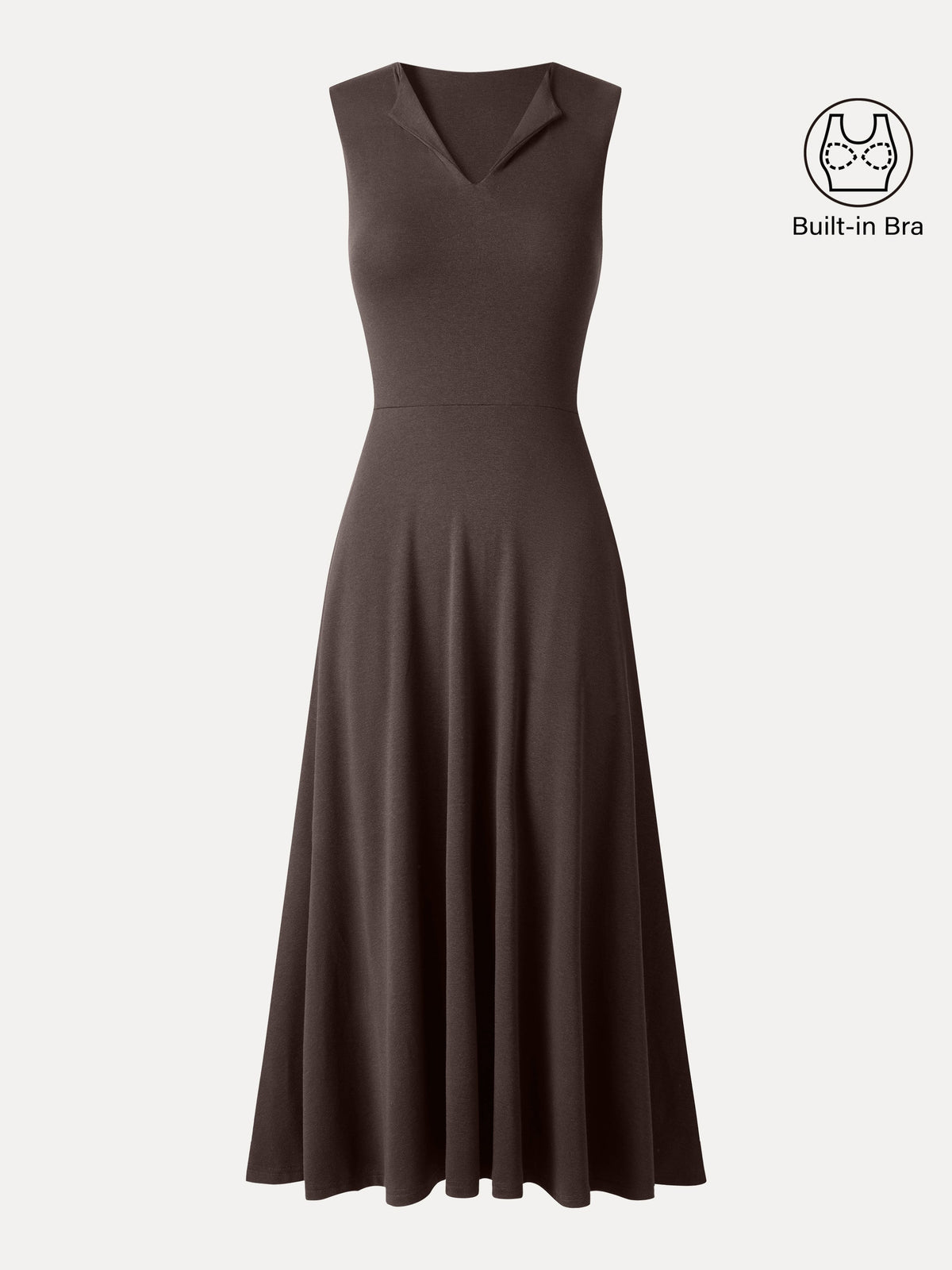 Ribbed Collared V-Neck Sleeveless A-Line Midi Bra Dress with Pockets