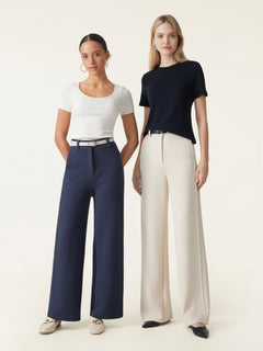 Stretchy Mid Rise Wide Leg Trouser