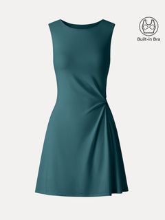 Ribbed Round Neck Sleeveless Side-Twist Mini Bra Dress