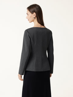 2Pcs Set Neck Long Sleeve Jacket with Pockets & Mid-Rise Wide-Leg Pants with Pockets