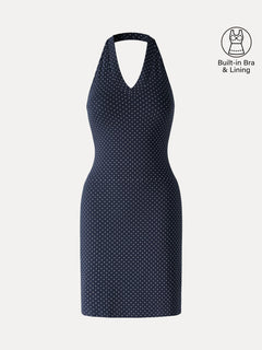 Soft Stretch Cotton Halter Neck Polka Dot Mini Bra Dress Limited Edition