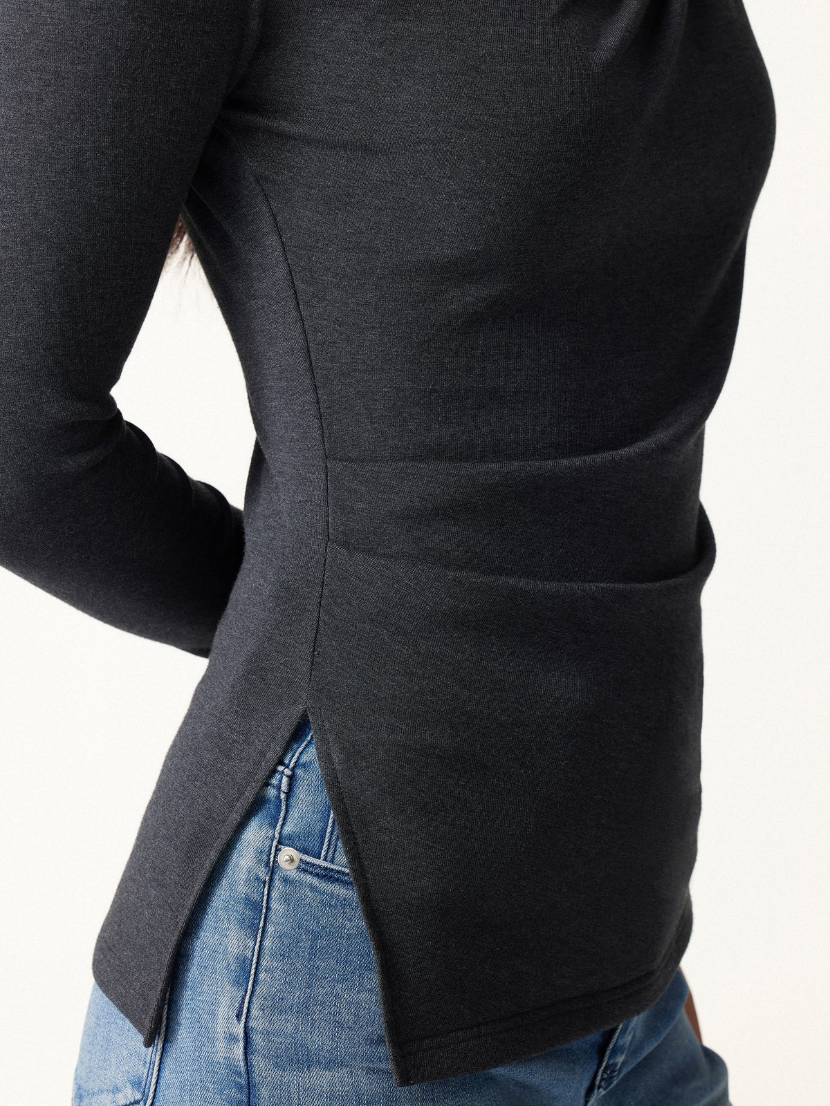 2Pcs Set Asymmetrical Neck Long Sleeve Top & High Waisted Straigh Leg Pull On Pant