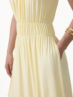 Vacay Gathered U-Neck Spaghetti Midi Bra Dress with Pockets