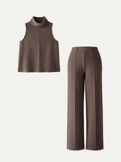 2Pcs Set Regular Split Hem Top & High Waisted Straight Leg Pant