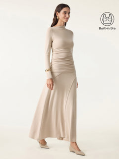 2Pcs Set Asymmetrical Long Sleeve Bra Top & A-Line Midi Skirt