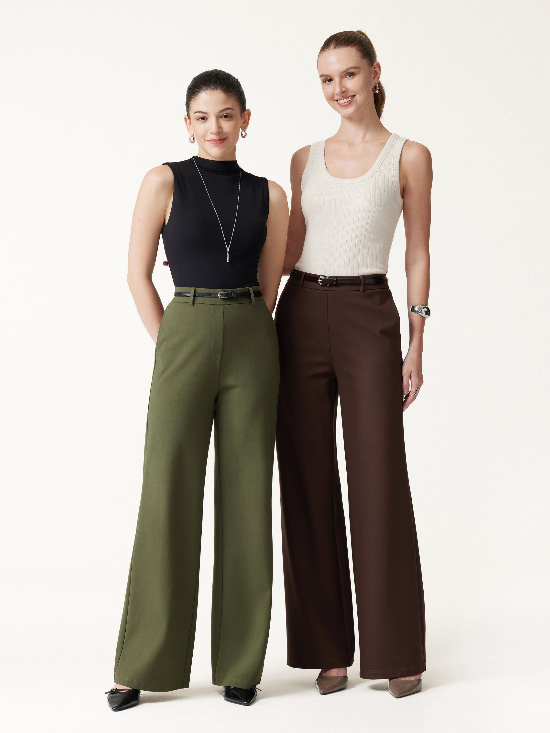 Ponte Mid-Rise Wide-Leg Pants with Pockets