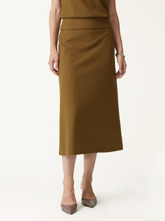 Textured Cotton Blend Mid-Rise A-Line Midi Skirt