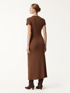 Eco-Mousse® Mock Neck Cap Sleeve Ruched Midi Dress