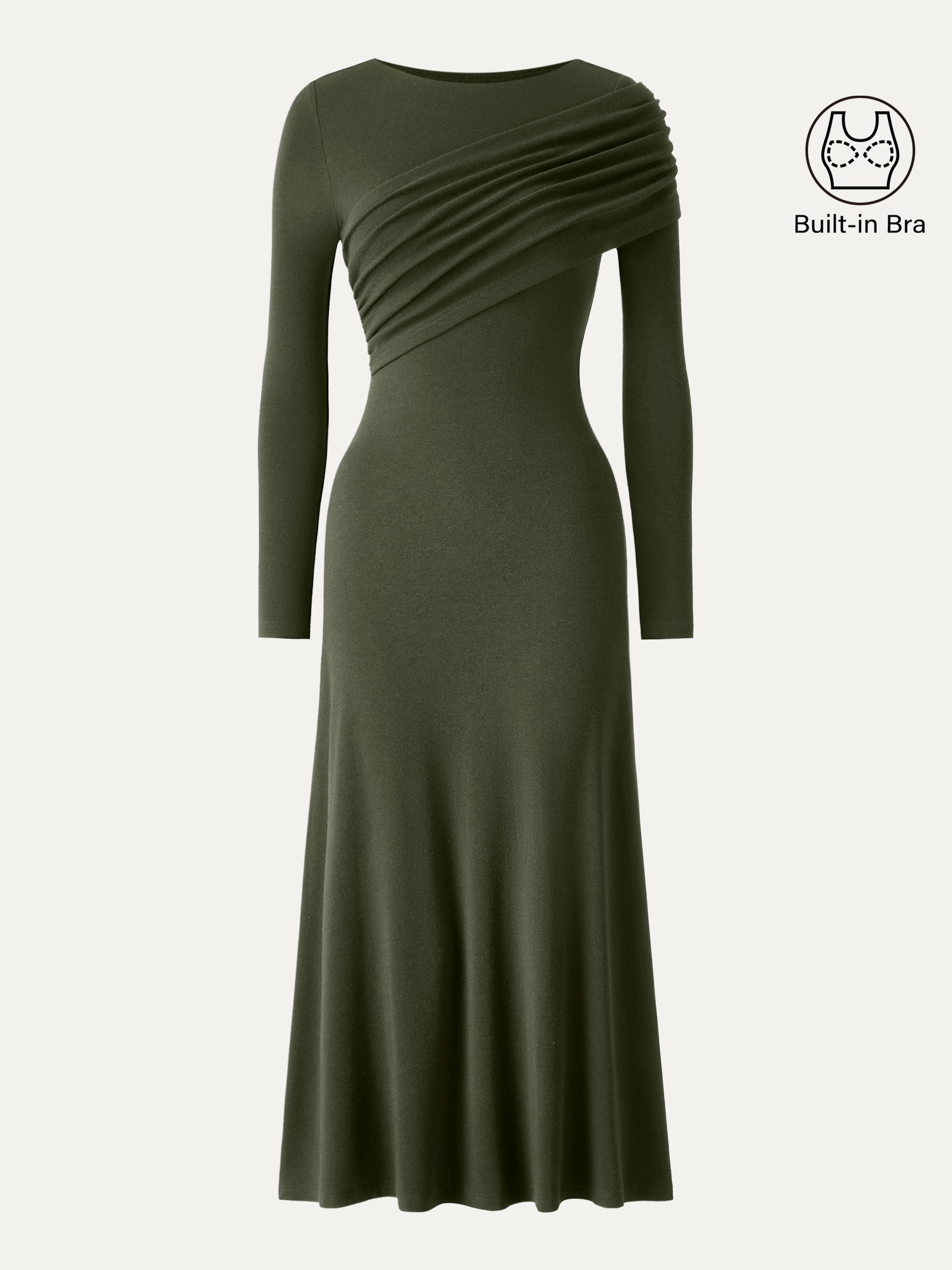 Eco-Mousse® Boatneck Ruched A-Line Midi Bra Dress