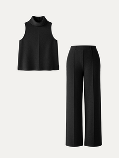 2Pcs Set Petite High Waisted Straight Leg Pant & Split Hem Top