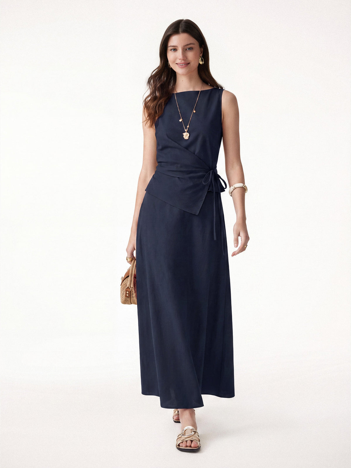 2Pcs Set Boatneck Top & Maxi Flared Pull-On Skirt