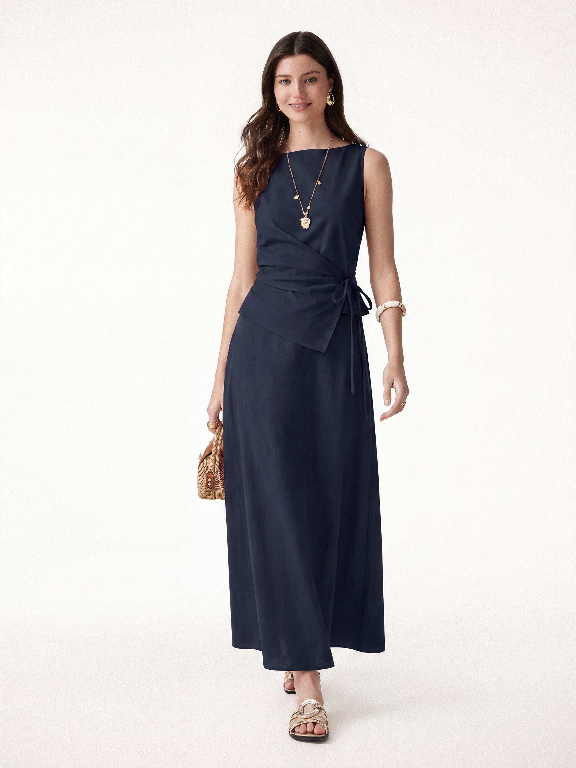 2Pcs Set Boatneck Top & Maxi Flared Pull-On Skirt