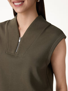 2Pcs Set Banded Hem Travel Top & Shorts with Pockets