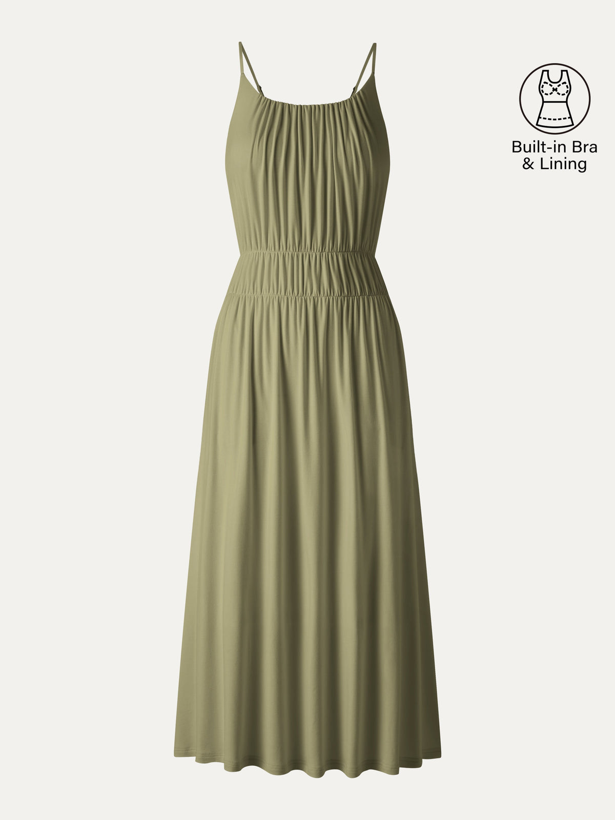 Vacay Gathered U-Neck Spaghetti Midi Bra Dress with Pockets