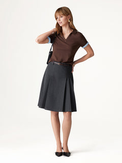 Ponte High-Rise Tucked Knee-Length Skirt