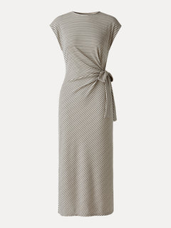 Striped Relaxed Midi Dress with Self-Tie