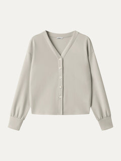 Modal Spacer Knit V-Neck Long Sleeve Button-Down Cardigan
