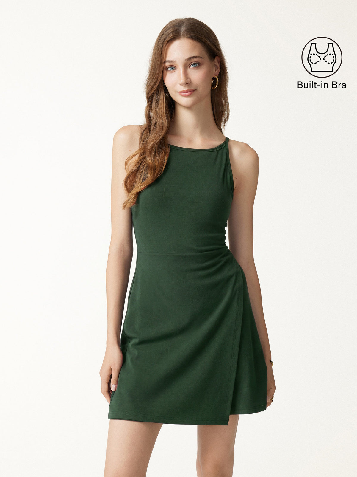 Viscose-Cotton Boatneck Sleeveless Wrap Mini Bra Dress