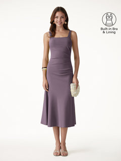 Square Neck Tucked Open Back Bra Dress