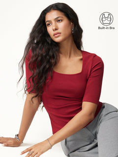 Eco-Mousse® Square Neck Elbow Sleeve Bra Top