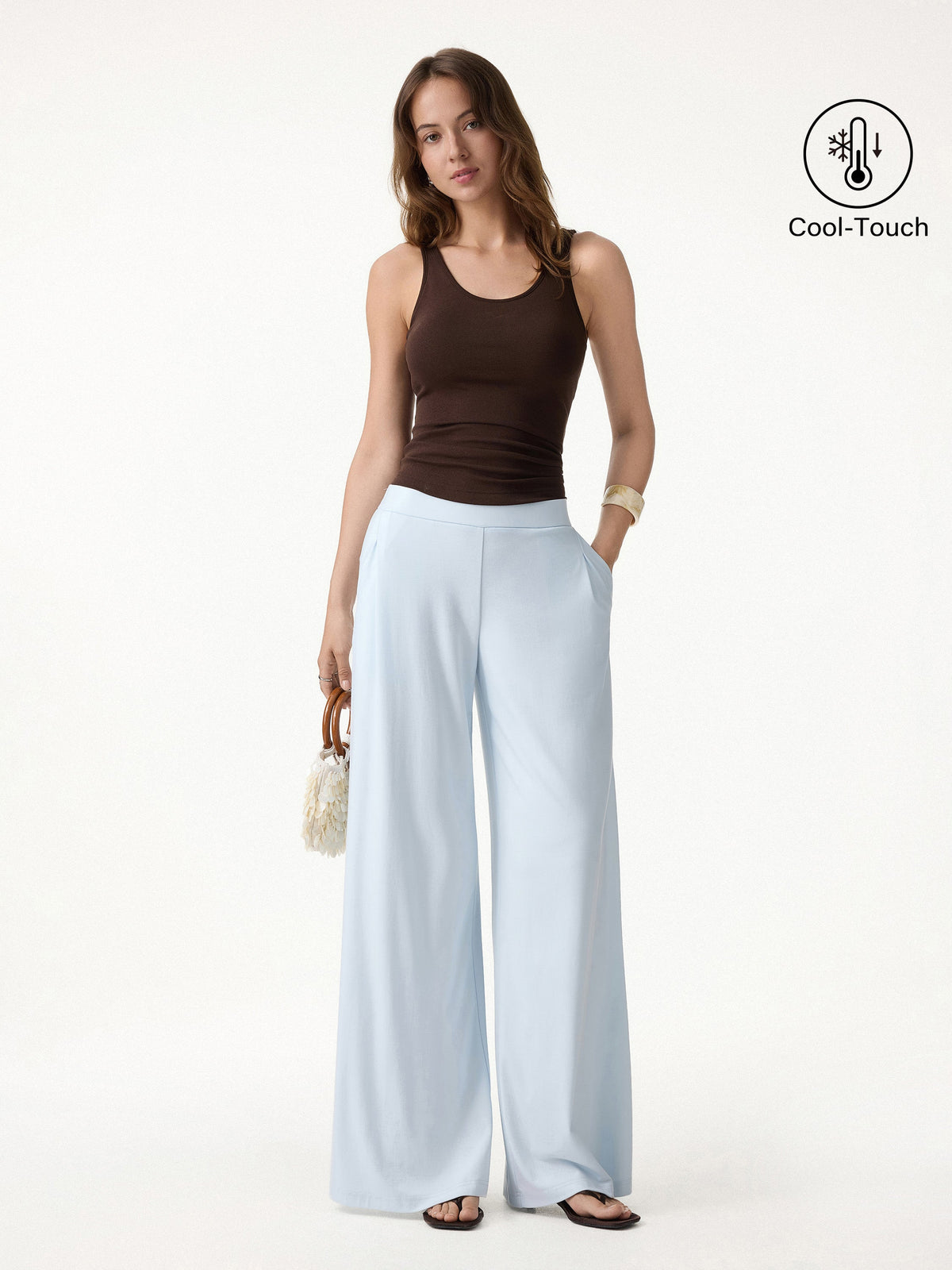 Ponte Mid Rise Wide Leg Pants with Pockets