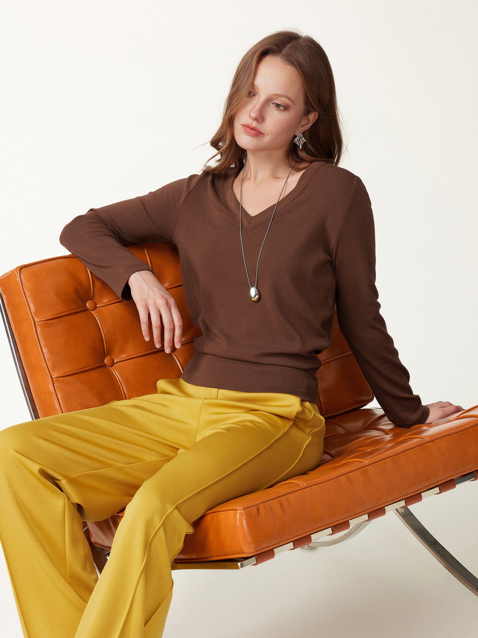 V-Neck Long Sleeve Banded Hem Top