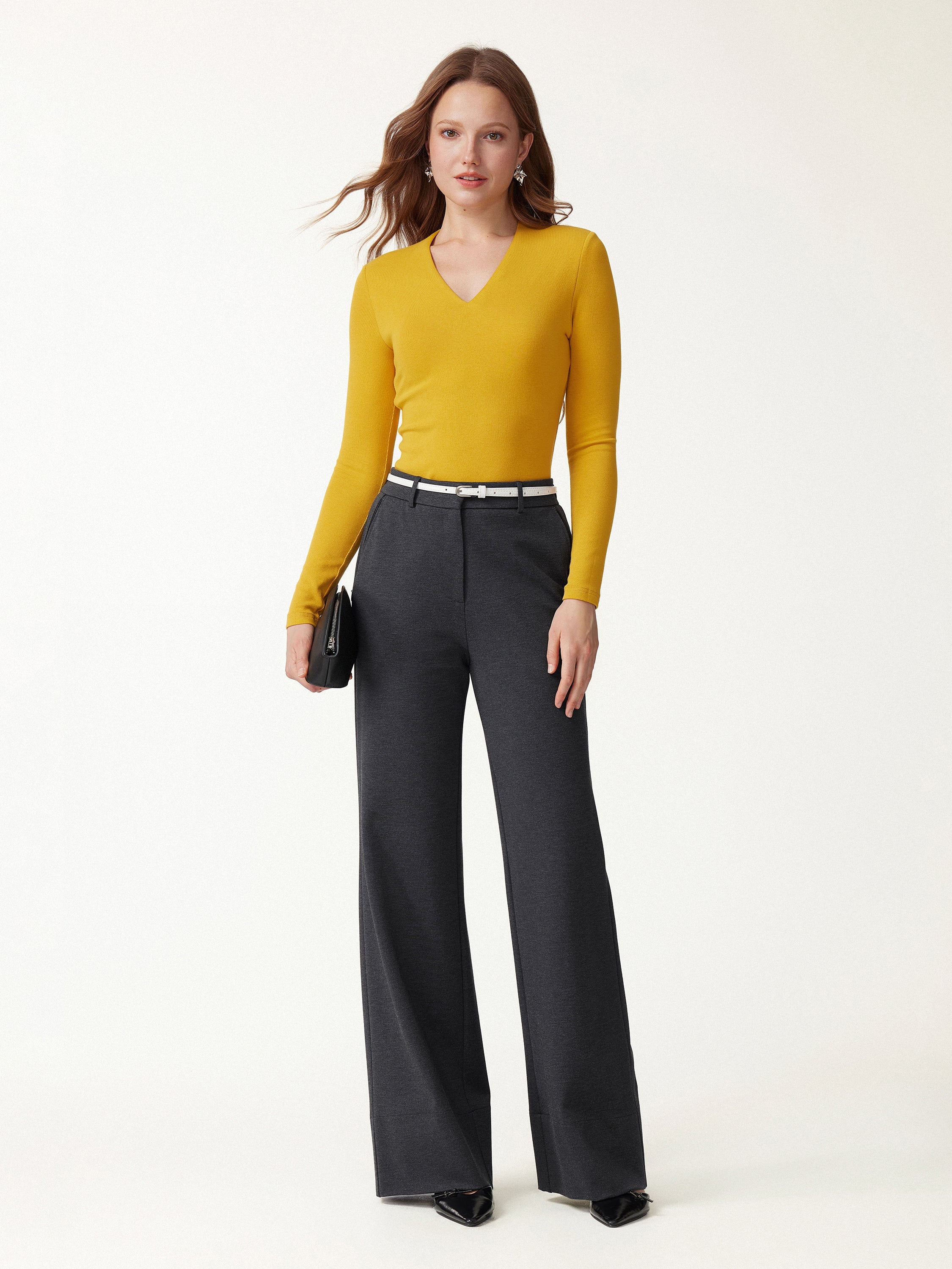 Ponte Mid-Rise Wide-Leg Pants with Pockets