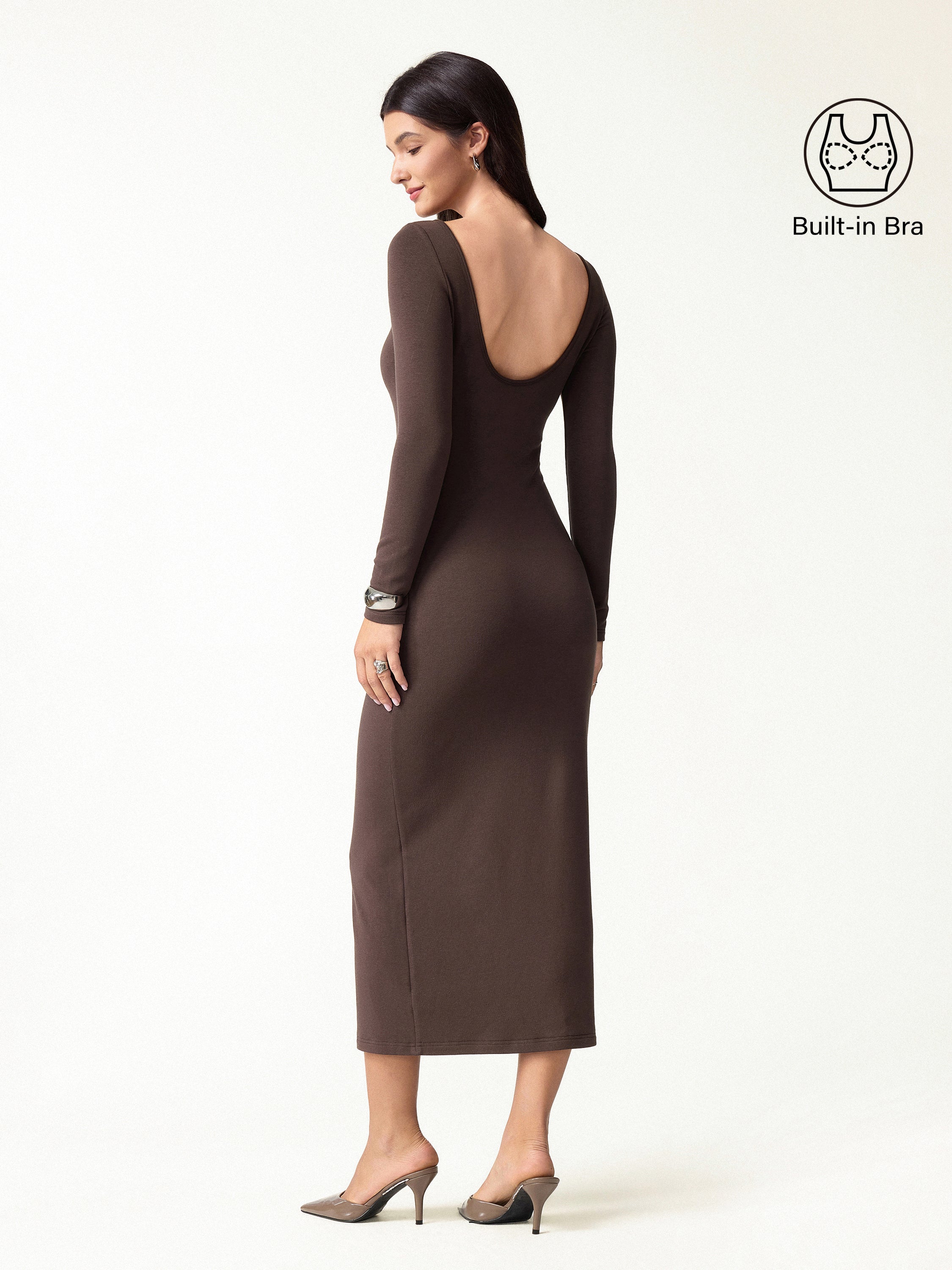 Eco-Mousse® Boatneck Open-Back Midi Bra Dress
