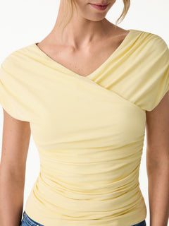 2Pcs Set Surplice V-Neck Bra Top & Side Ruched A-line Midi Skirt