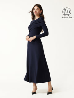 Eco-Mousse® Boatneck Ruched A-Line Midi Bra Dress