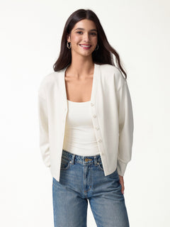 Modal Spacer Knit V-Neck Long Sleeve Button-Down Cardigan