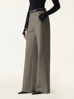 Stretch Cotton Blend Slimming High Rise Wide Leg Pants