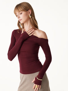 Lyocell-Wool Round Neck Long Sleeve Reversible Top